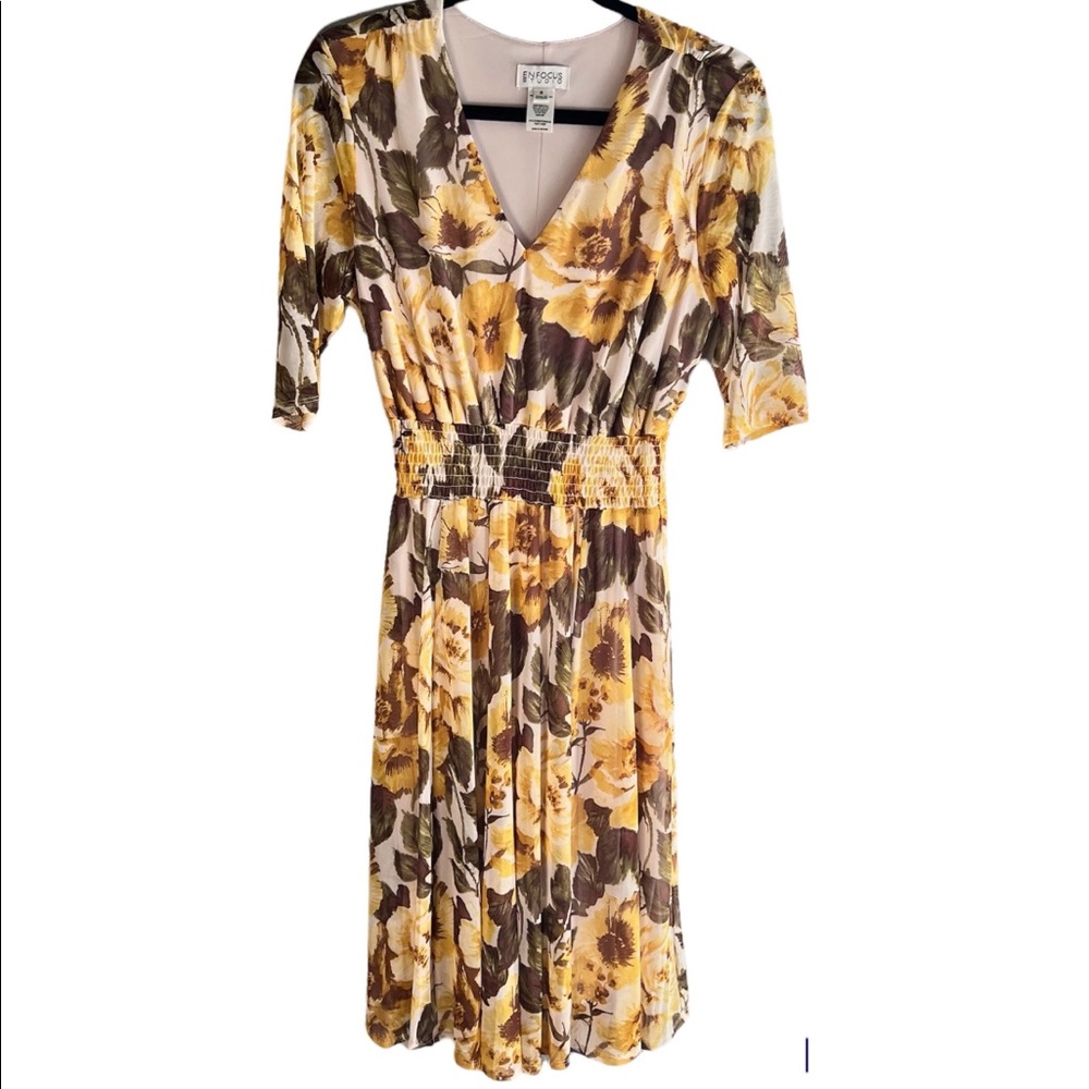 Enfocus Studio Womens Yellow Floral Midi Dress | Enfocus Studio NWT Floral Dress